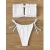imageFloerns Womens Tie Back Ruched Bandeau with Cheeky Thong Bikini Bathing SuitSnow White