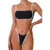 imageFloerns Womens 2 Piece Color Block Tie Back Cami Bra and High Cut Bottoms Bikini SetBlack and White