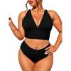 imageFloerns Womens Plus Size 2 Piece Swimwear Criss Cross Rib Knit Bikini SwimsuitBlack