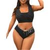 imageFloerns Womens Plus Size 2 Piece Swimwear Criss Cross Rib Knit Bikini SwimsuitBlack Ink