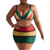 imageFloerns Womens Plus Size 3 Piece Striped Print Bikini Sets with Cover Up SkirtRed Yellow Green