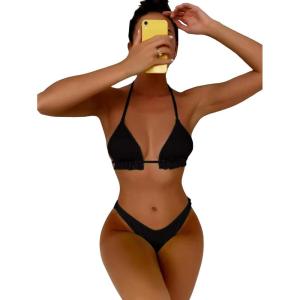 imageFloerns Womens Floral Frill Trim Underwire High Cut Two Piece Bikini SwimsuitBlack Dull