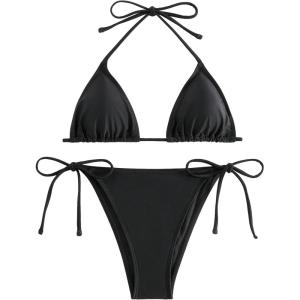 imageFloerns Womens Floral Frill Trim Underwire High Cut Two Piece Bikini SwimsuitBlack Solid