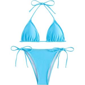 imageFloerns Womens Floral Frill Trim Underwire High Cut Two Piece Bikini SwimsuitBlue Sky