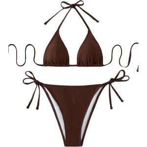 imageFloerns Womens Floral Frill Trim Underwire High Cut Two Piece Bikini SwimsuitBrown
