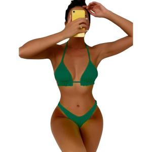 imageFloerns Womens Floral Frill Trim Underwire High Cut Two Piece Bikini SwimsuitForest Green