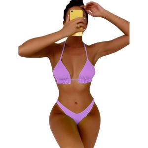 imageFloerns Womens Floral Frill Trim Underwire High Cut Two Piece Bikini SwimsuitLilac Purple