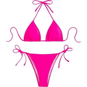 imageFloerns Womens Floral Frill Trim Underwire High Cut Two Piece Bikini SwimsuitRose Pink