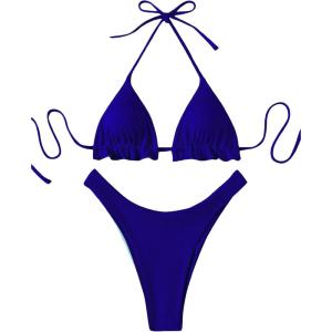 imageFloerns Womens Floral Frill Trim Underwire High Cut Two Piece Bikini SwimsuitRoyal Blue