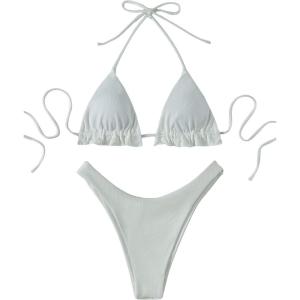 imageFloerns Womens Floral Frill Trim Underwire High Cut Two Piece Bikini SwimsuitWhite