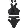 imageFloerns Womens 2 Piece Bathing Suit Cut Out Criss Cross Halter Bikini SetBlack