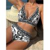 imageFloerns Womens 2 Piece Boho Floral Print V Neck Bra and High Waist Bottoms Bikini SetBlack and White