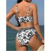 imageFloerns Womens 2 Piece Boho Floral Print V Neck Bra and High Waist Bottoms Bikini SetBlack and White