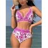 imageFloerns Womens 2 Piece Boho Floral Print V Neck Bra and High Waist Bottoms Bikini SetPurple