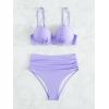 imageFloerns Womens 2 Piece Ruched High Waisted Push Up Spaghetti Strap Bikini SwimsuitLilac Purple
