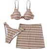 imageFloerns Womens 3 Piece Bathing Suit Allover Print Swimwear Bikini Swimsuit with Beach SkirtCoffee Brown