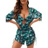 imageFloerns Womens 3 Piece Bathing Suit Triangle Bikini Swimsuit with Short RompersA Green