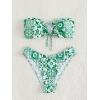 imageFloerns Womens All Over Print Tube Bandeau Bralette Tie Side Bikini SwimwearGreen Flower