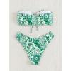 imageFloerns Womens All Over Print Tube Bandeau Bralette Tie Side Bikini SwimwearGreen Flower