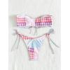 imageFloerns Womens All Over Print Tube Bandeau Bralette Tie Side Bikini SwimwearPink Plaid