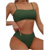 imageFloerns Womens Bathing Suit Floral Print High Waist 2 Piece Bikini SwimsuitArmy Green Solid