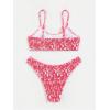 imageFloerns Womens Bathing Suit Floral Print High Waist 2 Piece Bikini SwimsuitRed White Multi