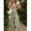 imageFloerns Womens Bathing Suit Tropical Print Bandeau Bikini Swimsuit with Beach PantsA Green Multi