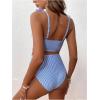 imageFloerns Womens Maternity Striped Print Ruffle Trim V Neck 2 Piece Bathing SuitBlue and White