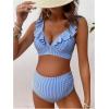 imageFloerns Womens Maternity Striped Print Ruffle Trim V Neck 2 Piece Bathing SuitBlue and White