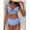 imageFloerns Womens Maternity Striped Print Ruffle Trim V Neck 2 Piece Bathing SuitBlue and White