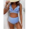 imageFloerns Womens Maternity Striped Print Ruffle Trim V Neck 2 Piece Bathing SuitBlue and White