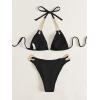 imageFloerns Womens Micro Triangle Bikini Set Cut Out Chain Two Piece Bathing SuitBlack