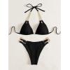 imageFloerns Womens Micro Triangle Bikini Set Cut Out Chain Two Piece Bathing SuitBlack