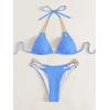 imageFloerns Womens Micro Triangle Bikini Set Cut Out Chain Two Piece Bathing SuitBlue