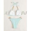 imageFloerns Womens Micro Triangle Bikini Set Cut Out Chain Two Piece Bathing SuitLight Blue