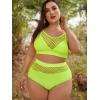 imageFloerns Womens Plus Size Bathing Suit Fishnet High Waist Bikini Set Rave OutfitB Neon Green