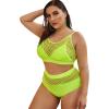 imageFloerns Womens Plus Size Bathing Suit Fishnet High Waist Bikini Set Rave OutfitB Neon Green