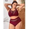 imageFloerns Womens Plus Size Bathing Suit Fishnet High Waist Bikini Set Rave OutfitDark Red