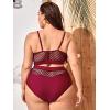 imageFloerns Womens Plus Size Bathing Suit Fishnet High Waist Bikini Set Rave OutfitDark Red