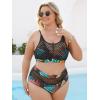 imageFloerns Womens Plus Size Bathing Suit Fishnet High Waist Bikini Set Rave OutfitGreen Leaf