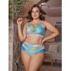 imageFloerns Womens Plus Size Bathing Suit Fishnet High Waist Bikini Set Rave OutfitGreen Multi