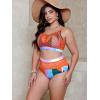 imageFloerns Womens Plus Size Bathing Suit Fishnet High Waist Bikini Set Rave OutfitOrange Multi