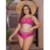 imageFloerns Womens Plus Size Bathing Suit Fishnet High Waist Bikini Set Rave OutfitRose Pink