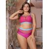 imageFloerns Womens Plus Size Bathing Suit Fishnet High Waist Bikini Set Rave OutfitRose Pink