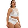 imageFloerns Womens Plus Size Bathing Suit Fishnet High Waist Bikini Set Rave OutfitWhite