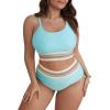imageFloerns Womens Plus Size Scoop Neck High Waisted Two Piece Bathing SuitMint Blue