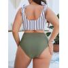 imageFloerns Womens Plus Size Striped Print Tie Shoulder High Waist 2 Piece Bikini SetWhite and Green