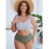 imageFloerns Womens Plus Size Striped Print Tie Shoulder High Waist 2 Piece Bikini SetWhite and Green