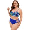imageFloerns Womens Plus Size Tie Dye Rib Knit Ruched Drawstring Bikini SwimsuitBlue Tropical