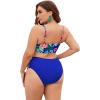 imageFloerns Womens Plus Size Tie Dye Rib Knit Ruched Drawstring Bikini SwimsuitBlue Tropical